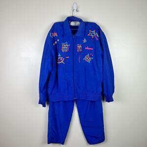 Vintage Cache’ 90’s Y2K Silk Embroidered Electric Blue Windbreaker Suit Size M